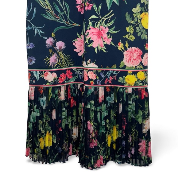 TADASHI SHOJI Olga Navy Floral Midi Dress V-Neck Sleeveless Size 6 flower EUC - Picture 5 of 12